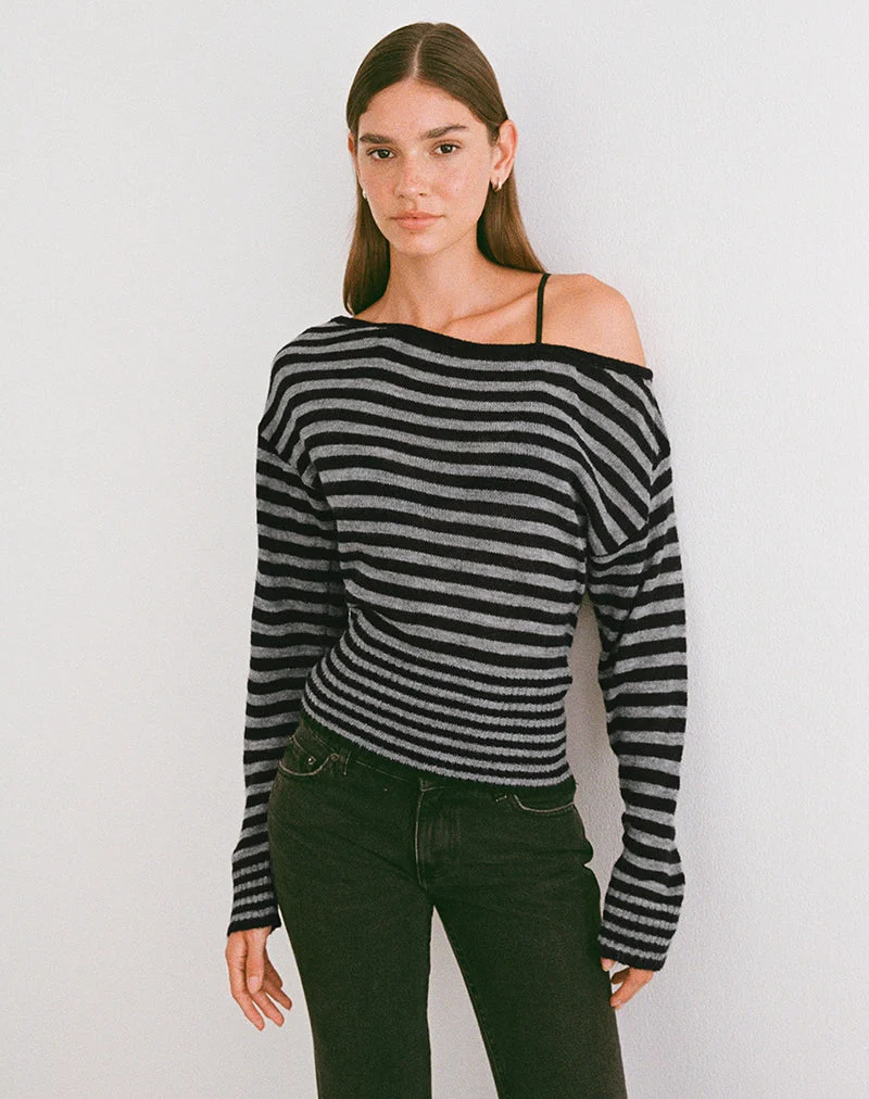 Suena Asymmetrischer Pullover mit Streifen in Schwarz und Grau