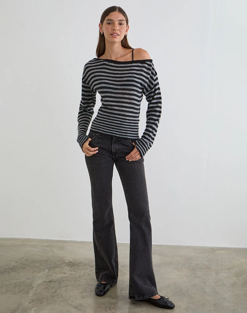 Suena Asymmetrischer Pullover mit Streifen in Schwarz und Grau