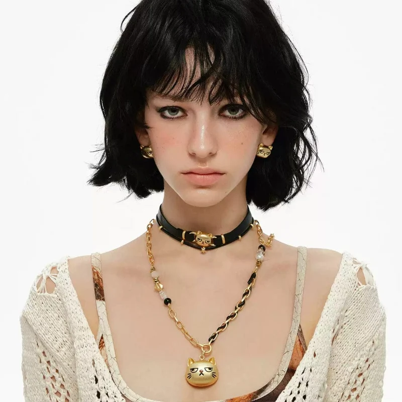 Grunge-Ohrringe mit unglücklicher Katze für Damen