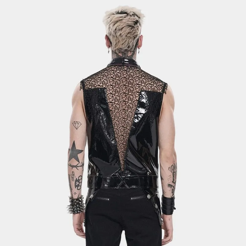 Punk-Weste für Herren mit Nieten, Ketten und Mesh-Patchwork