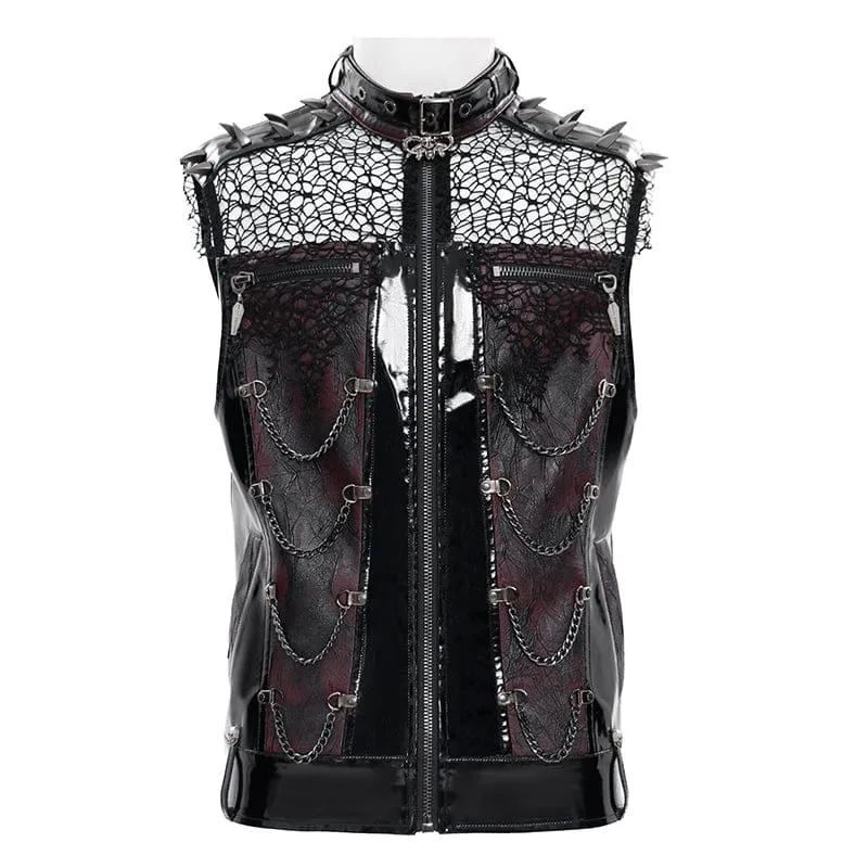 Punk-Weste für Herren mit Nieten, Ketten und Mesh-Patchwork