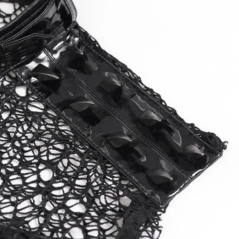 Punkige Herrenweste mit Nieten, Ketten und Mesh-Patchwork