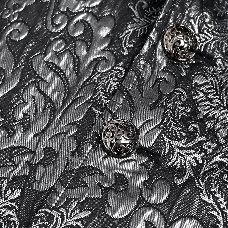 Herren-Weste im Gothic-Jacquard-Stil, einreihig, Neckholder, Silber