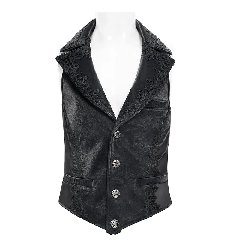 Schwarze Herrenweste mit Gothic-Jacquardmuster, einreihig, Neckholder