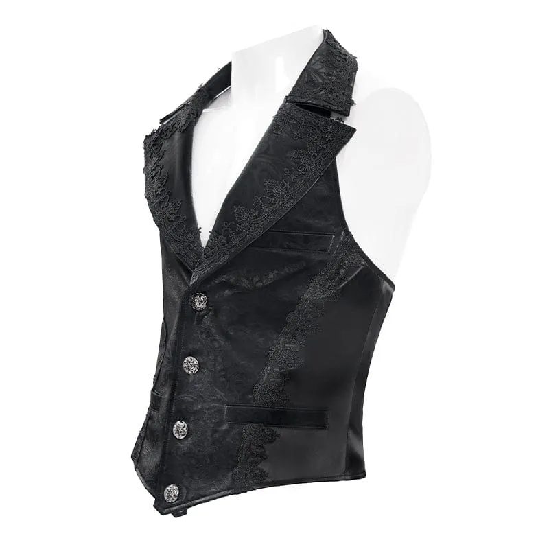 Schwarze Herrenweste mit Gothic-Jacquardmuster, einreihig, Neckholder