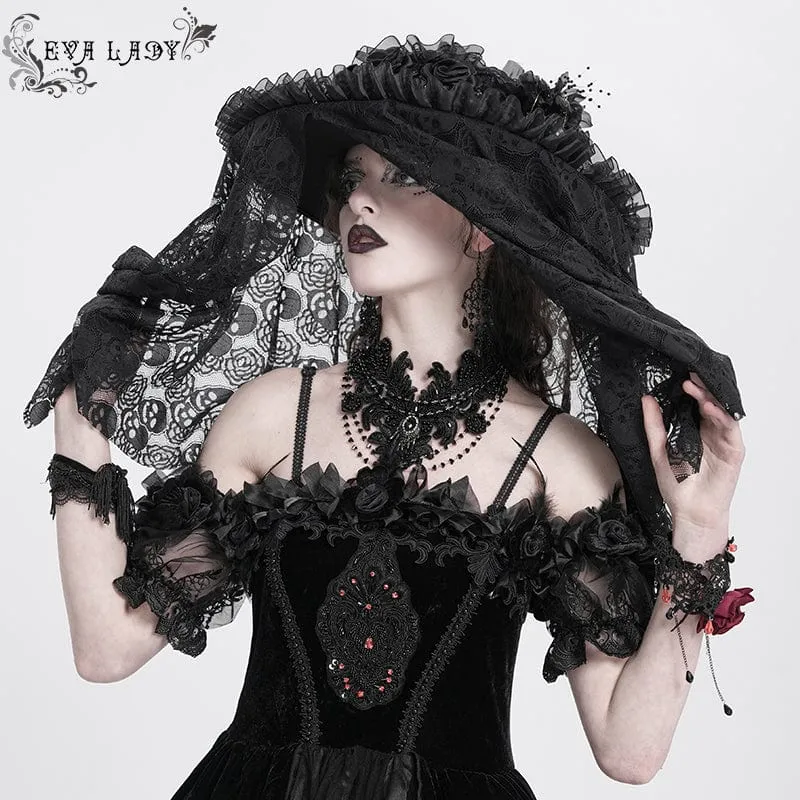 Gothic Rose Rüschen Totenkopf Mesh Hut für Damen