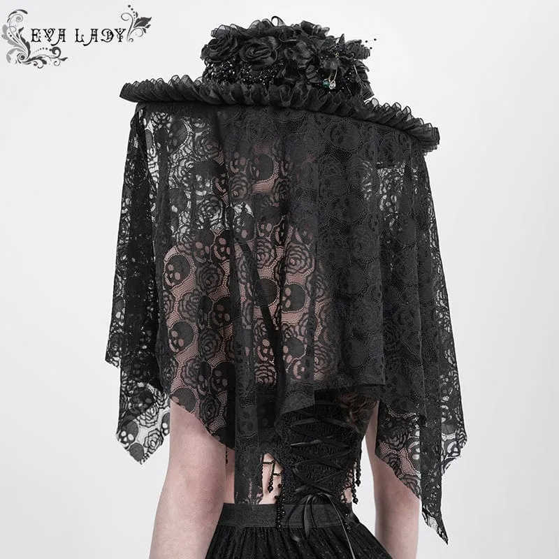 Gothic Rose Rüschen Totenkopf Mesh Hut für Damen