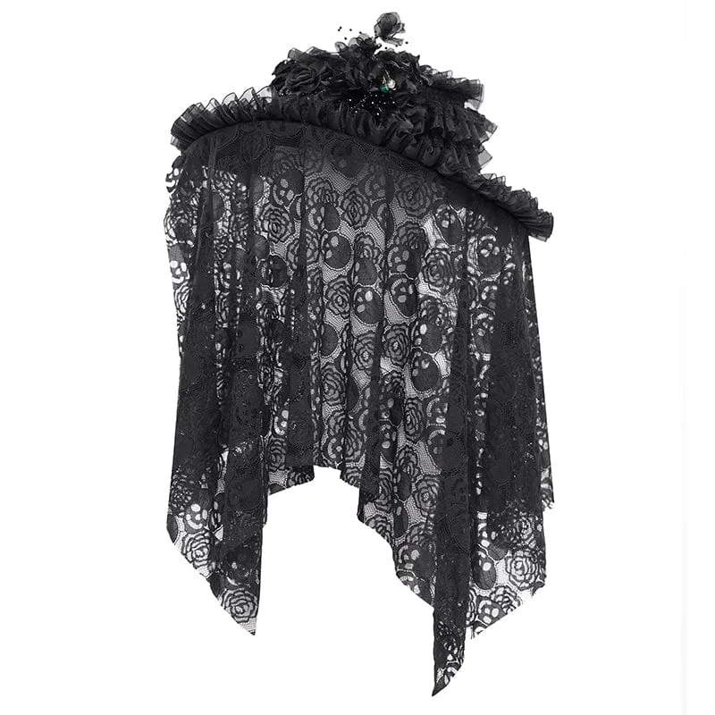 Gothic Rose Rüschen Totenkopf Mesh Hut für Damen