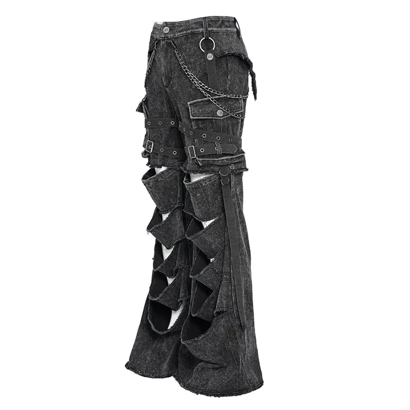 Punk-Hose im Used-Look mit großen Taschen und Kette für Herren