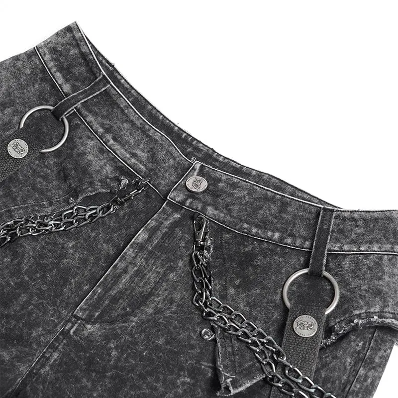 Punk-Hose im Used-Look mit großen Taschen und Kette für Herren