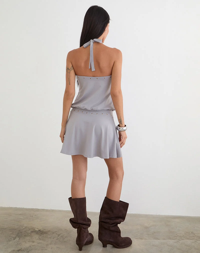 Kureha Minikleid mit Ösen aus Rayon-Jersey in Lila-Grau