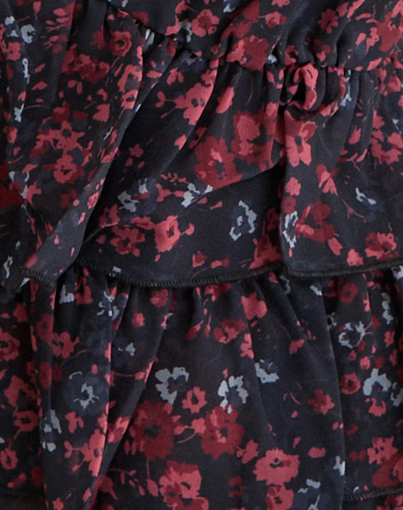 Gendhis Weste aus Chiffon mit verstreuten Blumenmustern in Schwarz und Rot