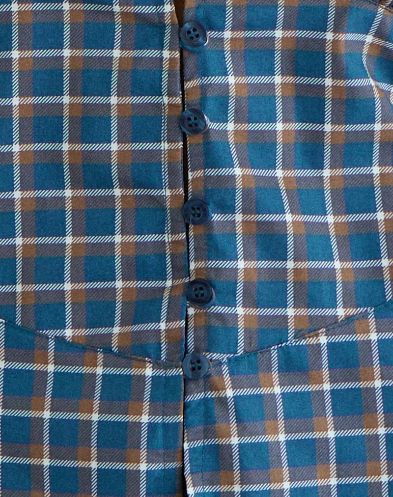 Devlon Bluse in mittelblauem Tartan