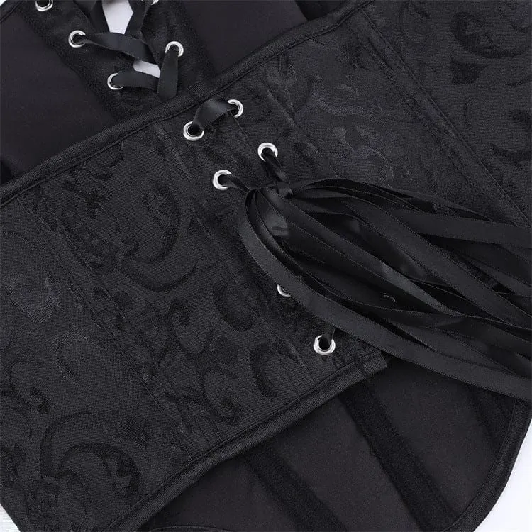 Gothic-Jacquard-Korsett für Damen mit kontrastfarbiger Schnürung und Überbrustumfang