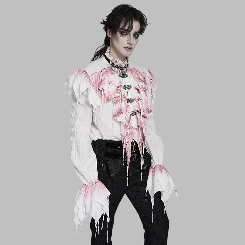 Gothic-Herrenhemd mit Rüschen, tiefem Ausschnitt und Stehkragen