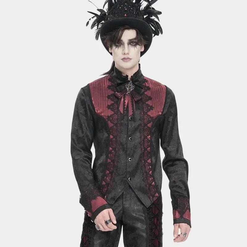 Herrenhemd mit Stehkragen und Gothic-Jacquard-Muster, rot