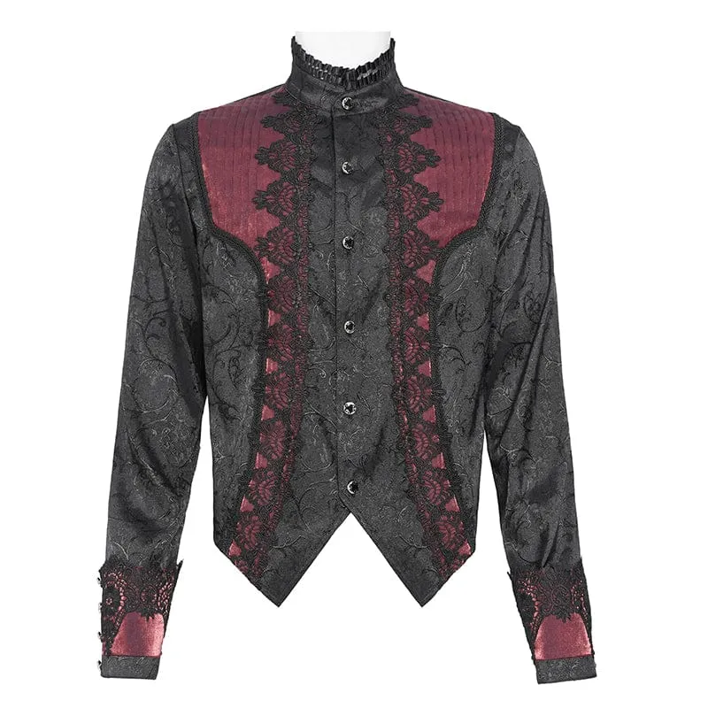 Herrenhemd mit Stehkragen und Gothic-Jacquard-Muster, rot