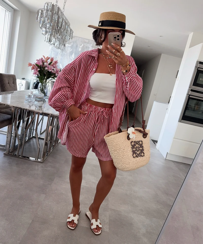 Musselin Bluse Laya Streifen Rot
