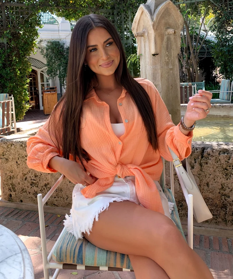 Oversize Musselin Bluse Freya Pastel Orange Kurz