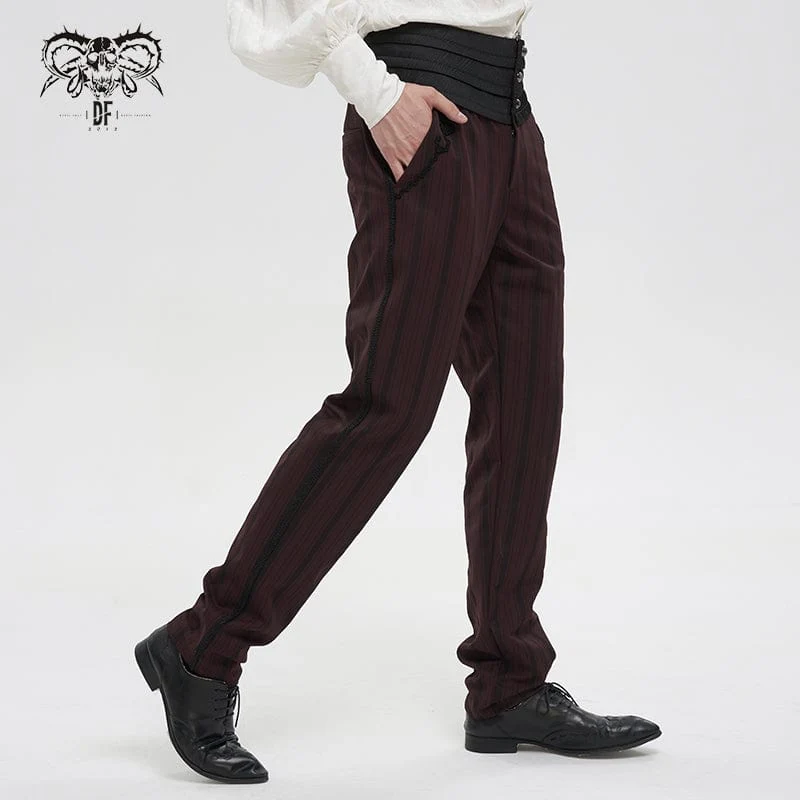 Gothic gerippte Hose mit hoher Taille für Herren Rot