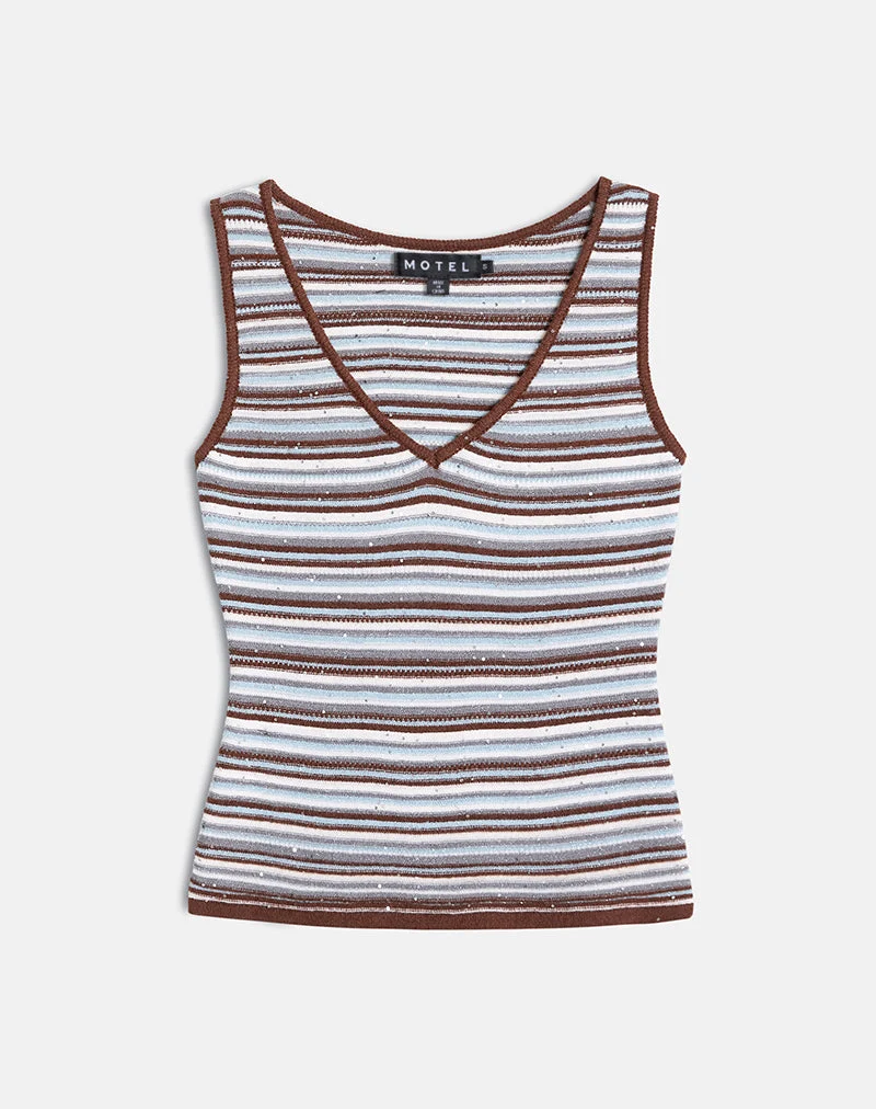 Lycia Plunge Top aus gestreiftem Strick in Blau und Braun
