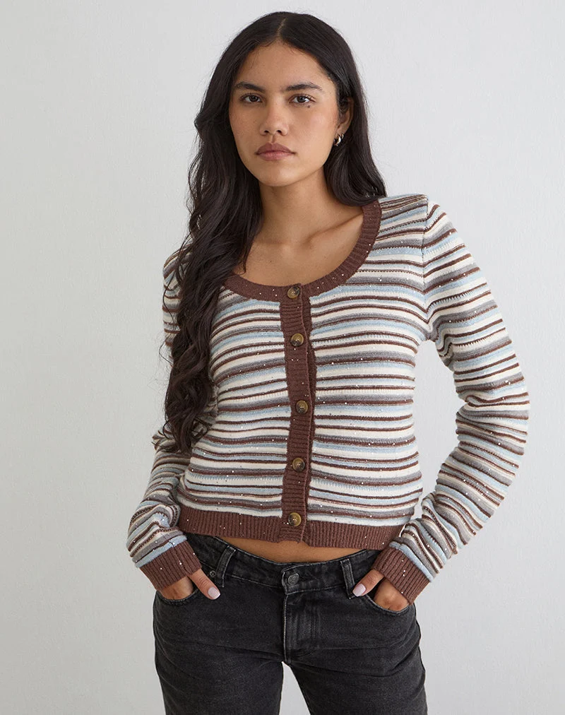 Aniha Langarm-Oberteil aus gestreiftem Strickstoff in Blau und Braun