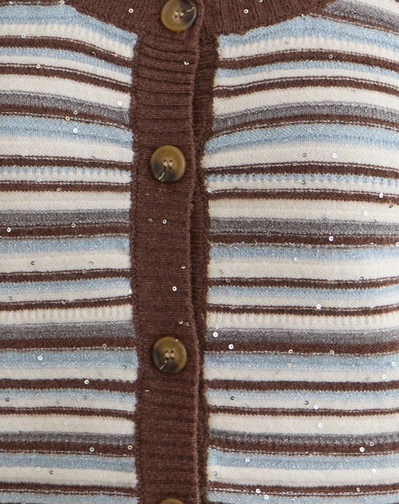 Aniha Langarm-Oberteil aus gestreiftem Strickstoff in Blau und Braun