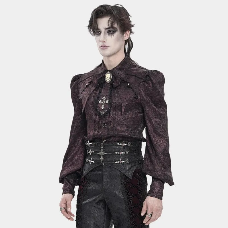 Herrenhemd aus gotischem Jacquard-Stoff mit Fledermausärmeln und Krawatte, rot