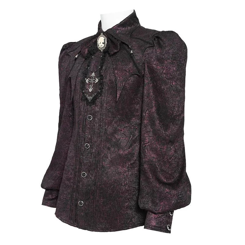 Herrenhemd aus gotischem Jacquard-Stoff mit Fledermausärmeln und Krawatte, rot