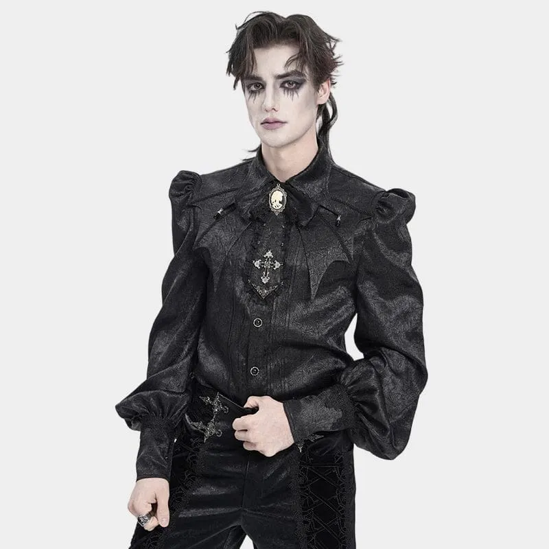 Schwarzes Gothic-Jacquard-Hemd für Herren mit Fledermausärmeln und Krawatte
