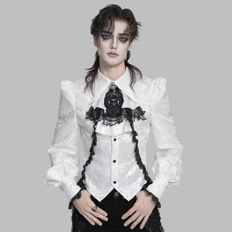 Weißes Herrenhemd im Gothic-Jacquard-Stil mit Schwalbenschwanzmuster und passender Krawatte