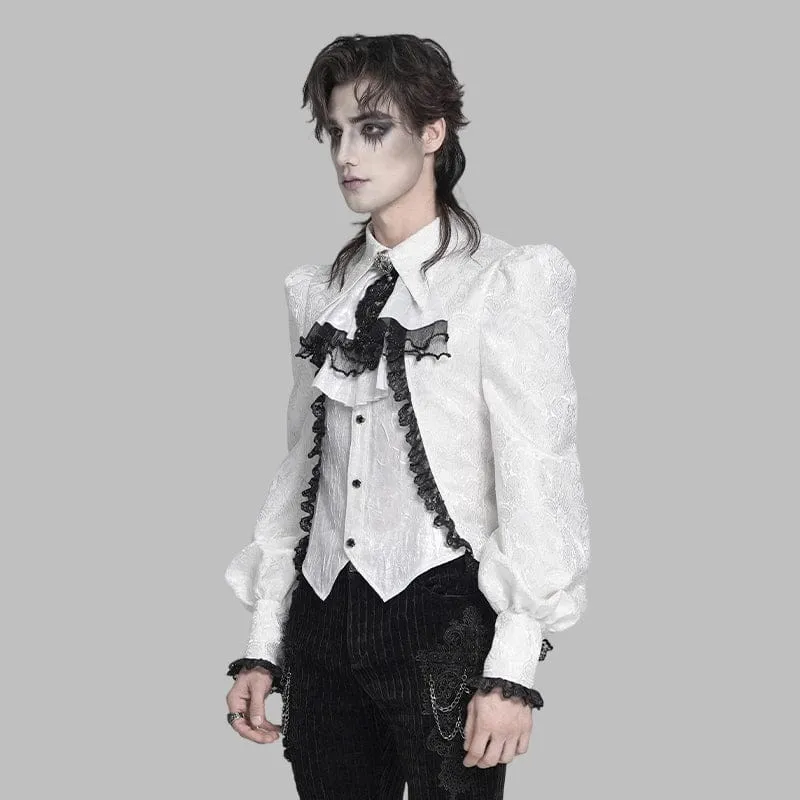 Weißes Herrenhemd im Gothic-Jacquard-Stil mit Schwalbenschwanzmuster und passender Krawatte