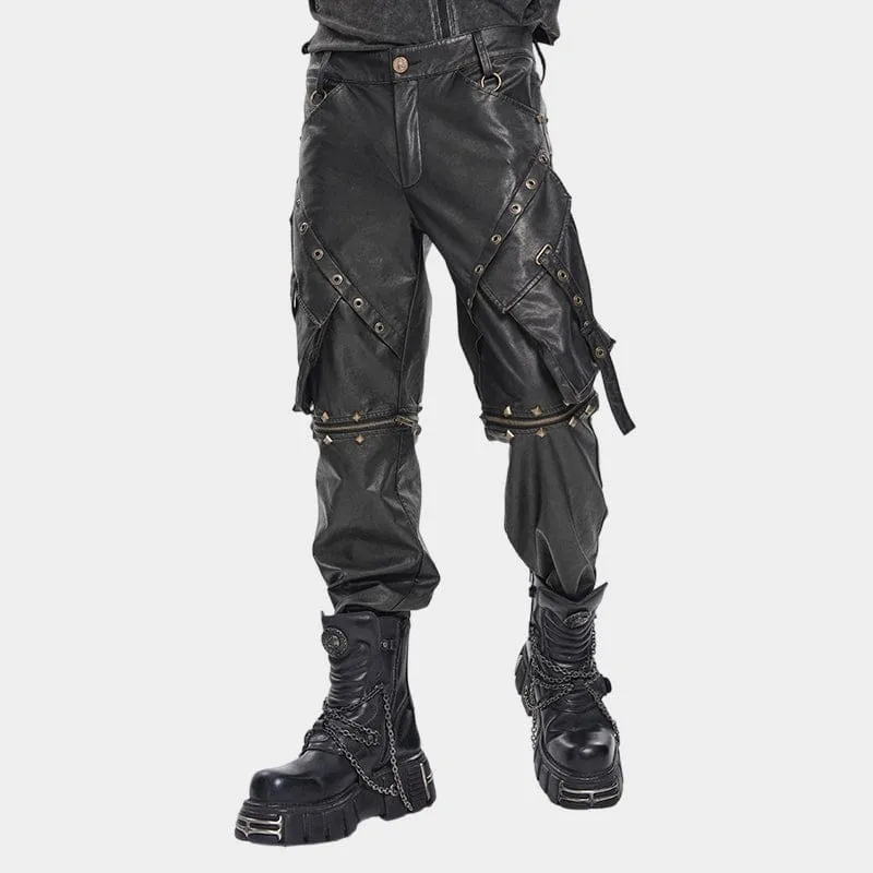 Punk-Herrenhose mit großen Taschen, Ösen und Nieten sowie abnehmbaren Beinen