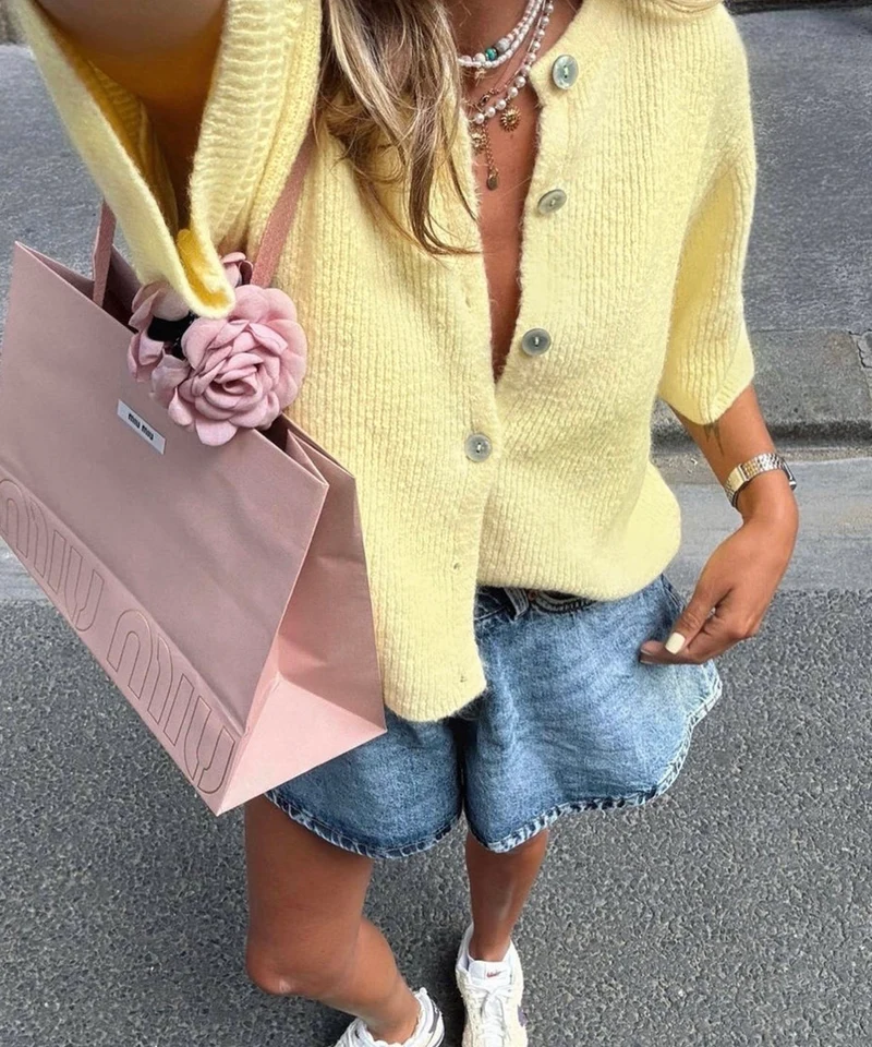 Kurzarm Strickjacke Jesse Gelb