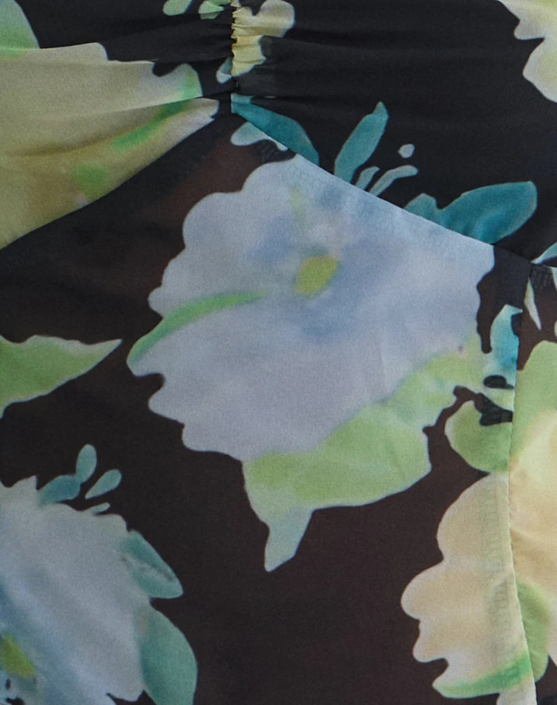 Selita Top aus schwarzem Chiffon mit Kristallblumenprint