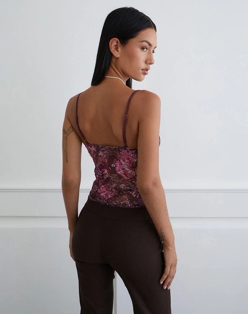 Rubik Cami Top in abstraktem Rosarot und Pflaume