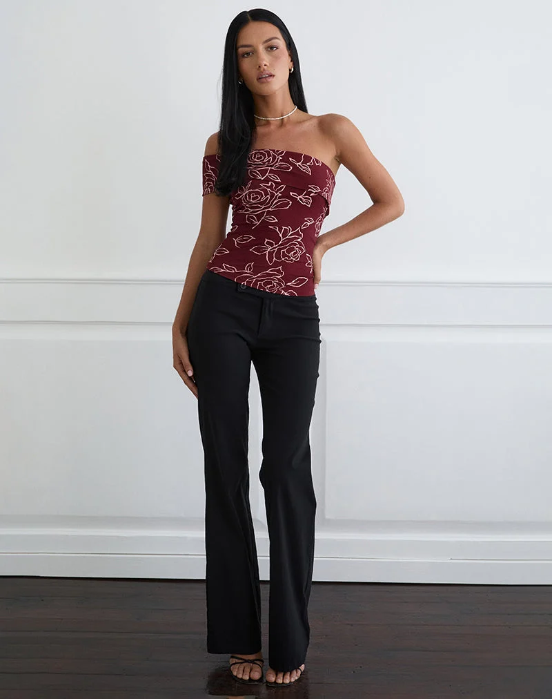 Marga One-Shoulder-Top in Outline Rose Maroon