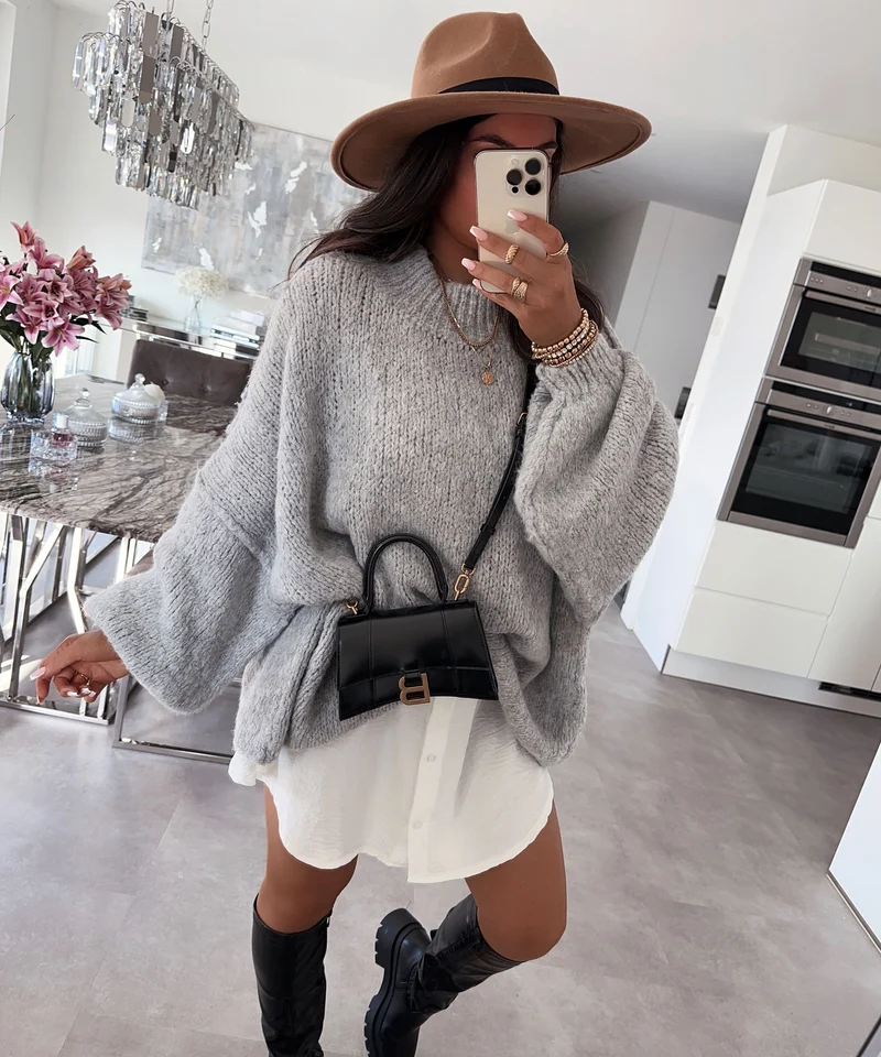 Oversize Pullover Nata Hellgrau