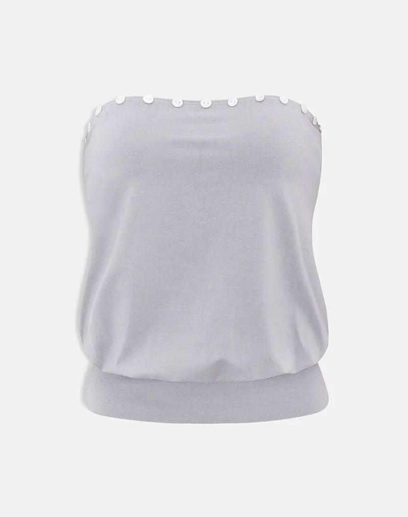Hagar Top in Lila-Grau mit Perlmuttknöpfen