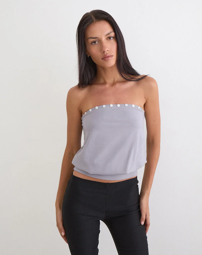 Hagar Top in Lila-Grau mit Perlmuttknöpfen