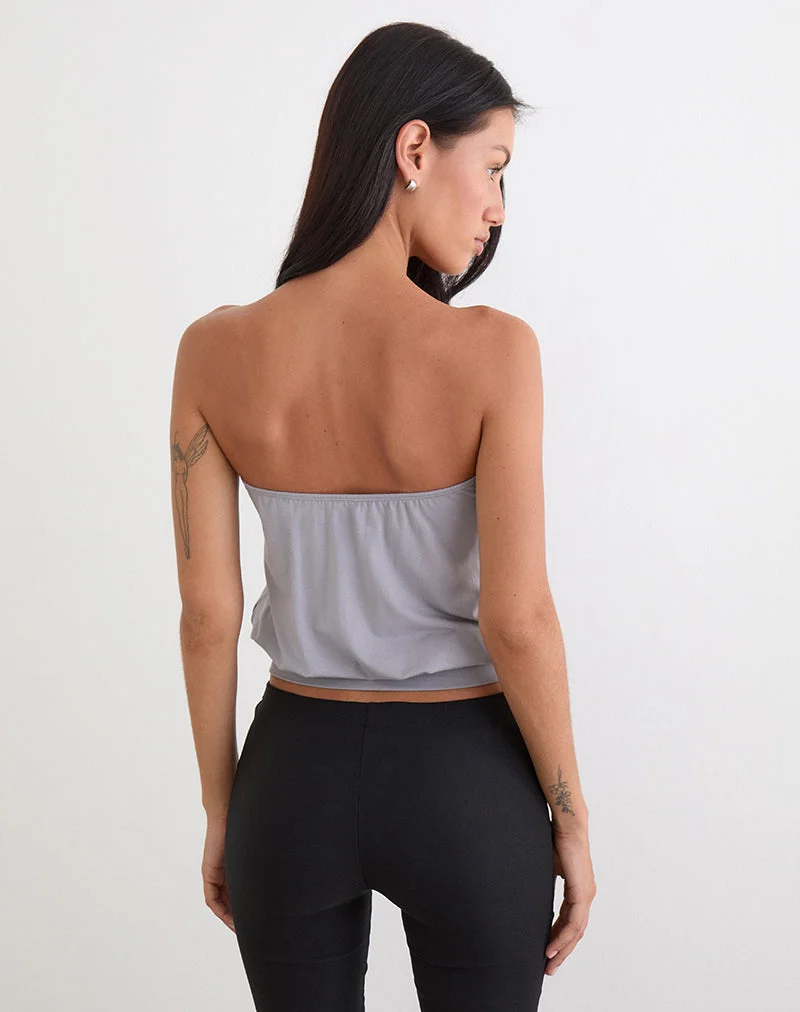 Hagar Top in Lila-Grau mit Perlmuttknöpfen