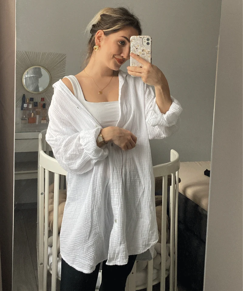 Oversize Musselin Bluse Freya Weiß Lang