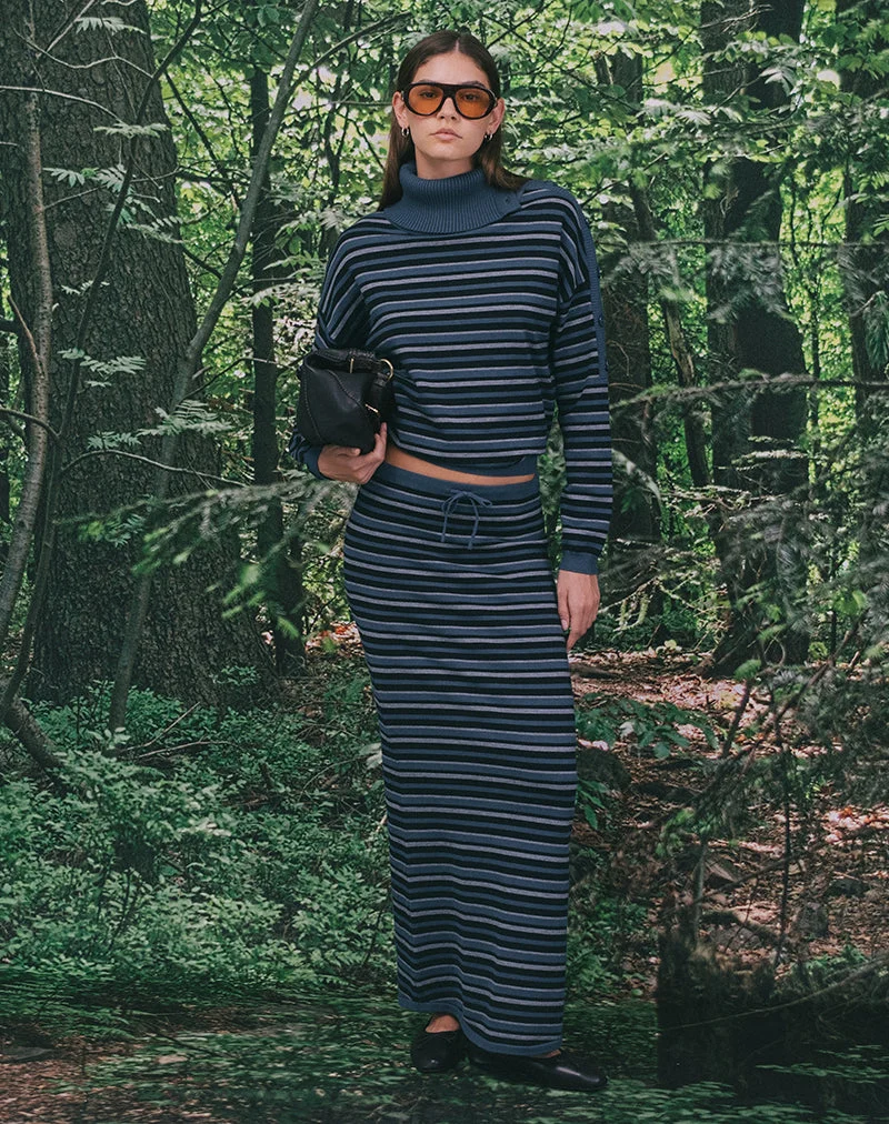 Muniar Pullover aus gestricktem Streifenstoff in Blaugrau