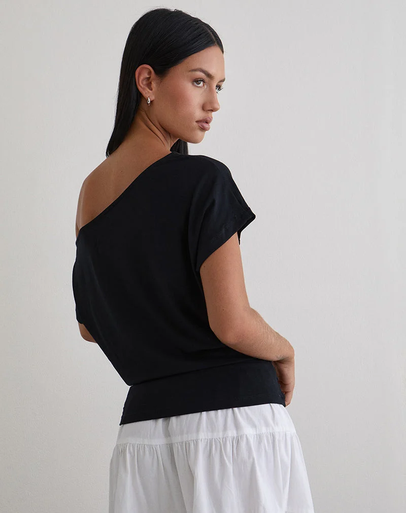 Lola Top mit Bindegürtel aus Rayon-Jersey, schwarz