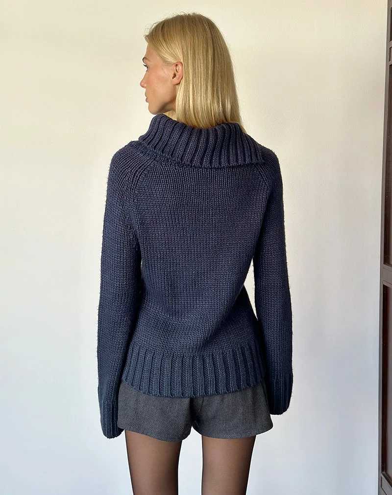 Dajah Umschlagpullover aus Strick in Marineblau