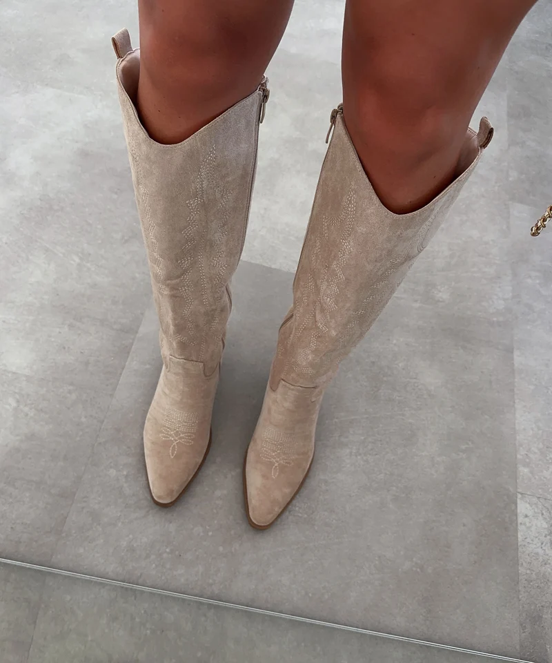 Cowboy Stiefel Selenay Beige Hoch