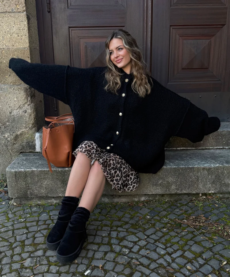 Oversize Strickjacke Jalsien Schwarz