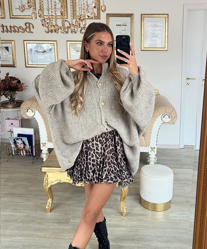 Oversize Strickjacke Jalsien Taupe