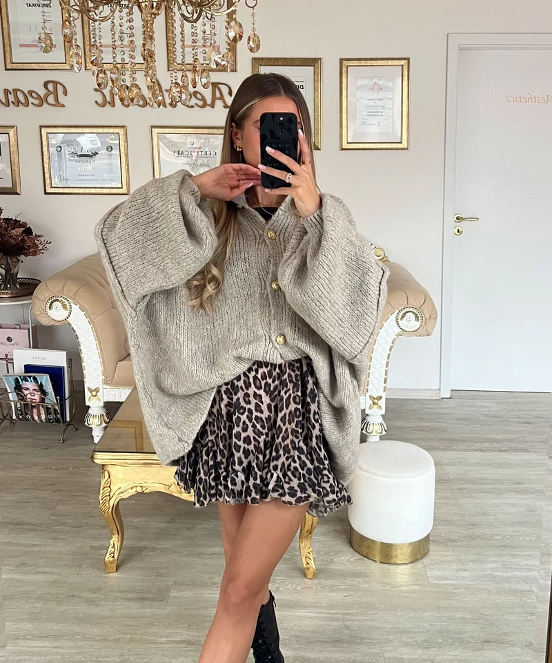 Oversize Strickjacke Jalsien Taupe