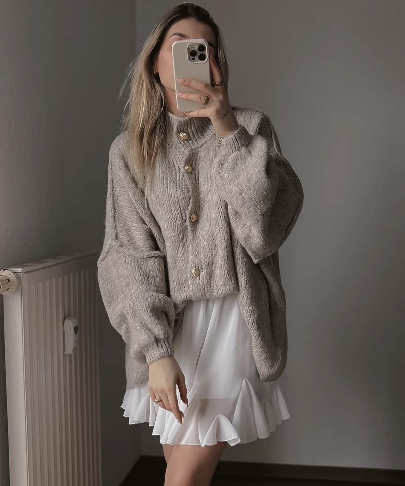 Oversize Strickjacke Jalsien Taupe